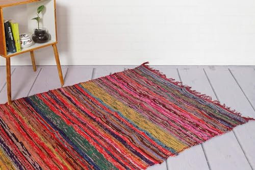 Chindi Flickenteppich, handgefertigt, Baumwolle, gefärbt, mehrfarbig, Raumdekoration, Yoga-Matte, Heimdekoration, recycelter Teppich, 1,5 x 0,9 m, Kastanienbraun