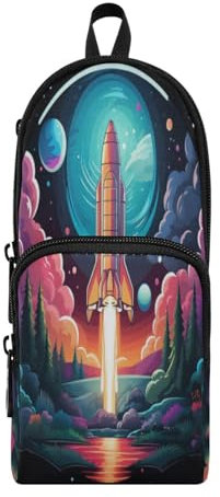 Linnyio Weltraum Cartoon, Coole Rakete Federmäppchen,Lustige Schultasche,Stifttaschen für Kinder und Jungen