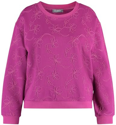 Samoon Damen Sweatshirt mit Kordelapplikation Langarm, Ärmelbündchen unifarben Amazing Pink Gemustert 50