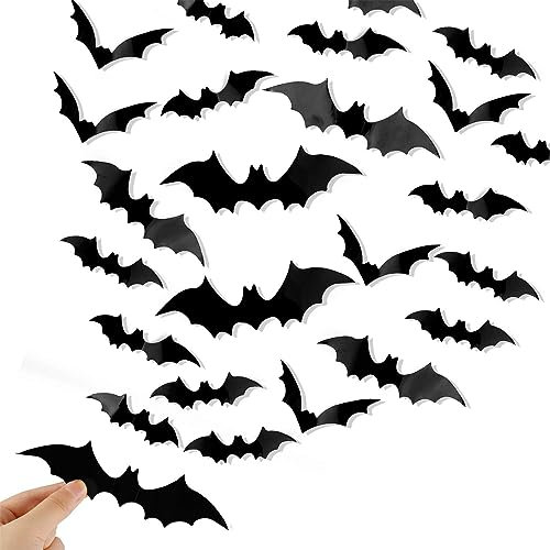 120 Blatt Halloween-Fledermaus-Deko-Wandaufkleber in 4 verschiedenen Größen von Fledermausaufklebern geeignet für Heimdekoration Wanddekoration Halloween-Karneval, Party-Dekoration usw