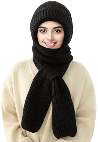 Wantonfy Bufanda y Gorro Invierno Mujer 2 en 1 Set Conjunto Bufanda con Capucha Set Gorros de Punto y Bufanda