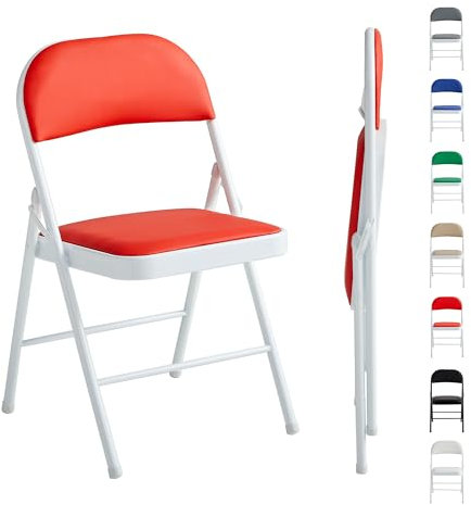 mcc direct Set of 1 Folding Chair, Faux Leather Foldable Chair with Metal Frame and Padded Seat, Easy to Fold and Store for Home, Office, Dining and Reception (Red)