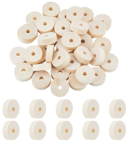 DICOSMETIC 40Pcs Wooden Wheels 1.18 Diameter Wood Craft Wheels Mini Christmas Tree Base with 0.28 Hole for DIY Model Cars Wooden Crafting Projects(Antique White)