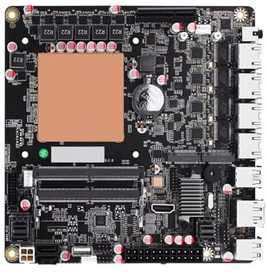 SJRC 6 Bay NAS Motherboard 12th Gen Core i5 12450H, 6 x M.2 NVMe Mini ITX MBOD with 4 Port i226V 2.5GbE LAN, 17 x17 cm Computer Board with DDR5 32GB RAM 1TB SSD, PCIe4.0 x4