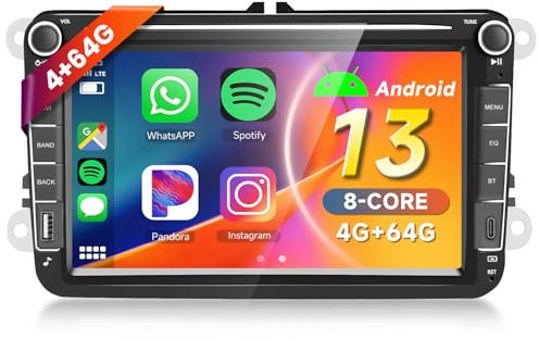 8 Core 4+64G Android 13 Car Radio for VW Polo Golf 5 Caddy T5 Tiguan Skoda Seat, Hodozzy 8 Touchscreen Bluetooth 5.0 Car Stereo with DSP Wireless Carplay Android Auto GPS WiFi FM/RDS Camera