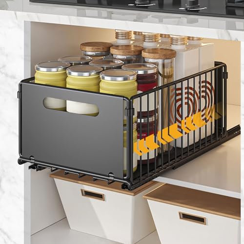 SHTALHST 2 PCS Pull Out Cabinet Organiser, Kitchen Drawer, Cupboard Organiser, Slide Out Drawers, Silent Slide, No Drill Shelves for Kitchen, Bathroom, Living Room 24.5x37.5x19CM