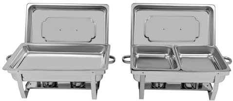 Lot de 2 chauffe-plats rectangulaires en acier inoxydable - 9 l/9,51 Qt - Avec cadre pliable - Chauffe-plats - Pour restauration, buffet et fête
