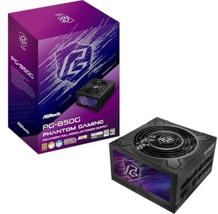 ASRock PG-850G Phantom Gaming 850W Power Supply Individual Braided Pattern 10 Years Warranty Fully Modular Japanese Capacitor 80 Plus Gold Cybenetics Platinum ATX3.1 PCIe5.1 12V-2x6 Cable