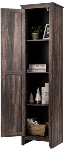 GIANTEX 183cm Hochschrank, schmaler Badezimmerschrank mit 1 Tür & 4 Ablagen, Aufbewahrungsschrank für Küche, Wohnzimmer & Badezimmer, Küchenschrank freistehend (Braun)