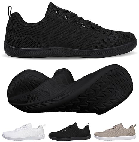WEXITO Barefoot Femme Chaussures Minimalistes Homme Pieds Larges Nus Baskets Shoes Fitness Orthopedique Marche Sport Deadlift Légères Respirant Antidérapant Noir 38