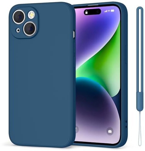 Yisica Coque pour iPhone 14, Coque Silicone Liquide Ultra Fine Con Doublure Douce en Tissu Microfibre, Case de Protection Complète du Corps pour iPhone 14 6,1 (Bleu)