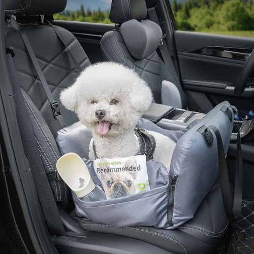 RAYGARD Hundesitz Auto, Abnehmbarer Airbag Design Grau Wasserdicht Hunde Autositz Gepolsterter, Beifahrersitz Reise Gesicherter Hundeautositz für Kleine Hunde bis zu 15kg