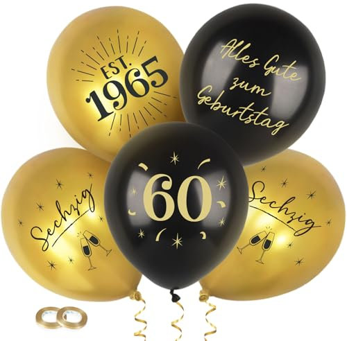 MEJOSER 60 Geburtstag Mann Deko Frau Luftballons Ballons Latex Geburtstagsdeko 60 Schwarz Gold 60 Jahre Männer Happy Birthday Geschenke zum 60. Geburtstag (60)