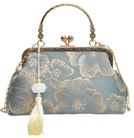 Fiorky Frauen bestickte Umhängetasche elegante Handtasche Crossbody -Tasche mit Kette (blau)