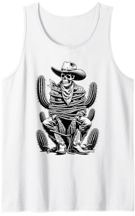 Squelette Cowboy Cactus Désert Western Gothique Crâne Débardeur