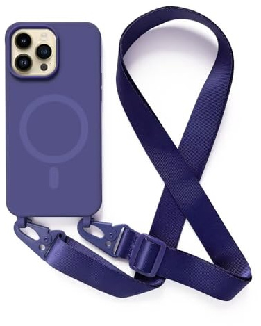2NSPDRGNI Crossbody Case Compatible with iPhone 14 Pro,Wireless Charging Shell with Adjustable Neck Cord Lanyard Strap,Blue