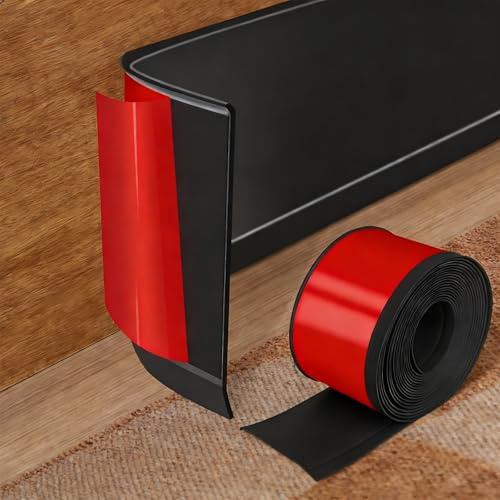 Midslinee Plinthe Souple Autoadhésive en PVC, Plinthe Plinthe Adhesive 3M x 10CM, Bande Décorative Flexible pour Cuisines, Salles de Bains et Salons (Noir,3M)