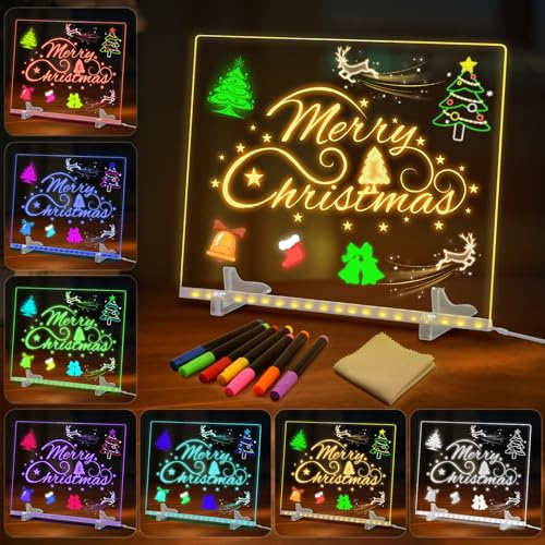 Tableau lumineux Message LED 35x25cm, Tablette lumineuse Dessin, Tableau Magique Acrylique Effaçable avec 7 couleurs Stylo,Pour Café,Maison,Bureau (35x25cm)