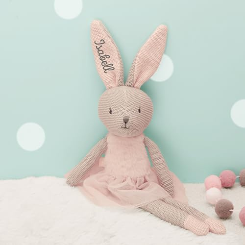 hellomini Personalisierter Kuschelhase von Jollein – Weiches Stofftier & Stoffpuppe – Geschenk zur Geburt & Taufe – Kuschelig & hochwertig - 50 cm - Hase rosa für Jungen & Mädchen