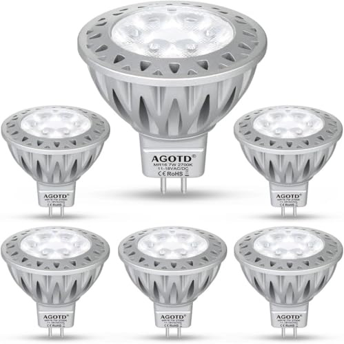AGOTD GU5.3 LED Spot Lampen MR16 7W 2700K Warmweiß 12V 6er Pack | 38° Abstrahlwinkel, Aluminium, ersetzt 50W Reflektor Glühbirnen, LED Strahler, nicht Dimmbar
