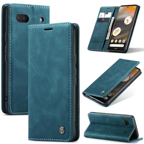 Cracedily Handyhülle für Google Pixel 6A Hülle, Klapphülle Premium Lederhülle Klappbar Flip Case Tasche Magnet Kartenfach Standfunktion Klapphülle Schutzhülle für Google 6A Handyhülle, Blaugrün
