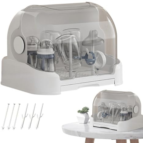 Drying Rack for Bottles Dryer Dust-Proof Space Saving Reusable | Bottle Storage Box Holder with Cover for Countertop Kitchen Home Travel Daycare Parents Breastfeeding Pump Mother Boys Girls