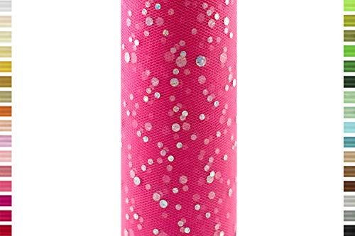 Creativery Tüll 15cm x 9m Glitzer Punkte Fuchsia Pink