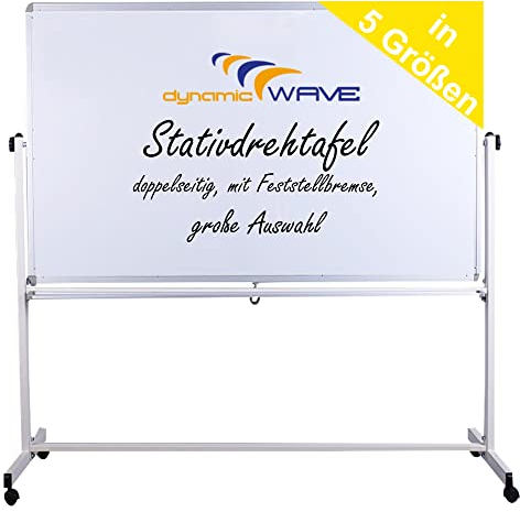 Dynamic-Wave 120 x 90cm tableau blanc/tableau blanc, mobile 2 faces pivotan, magnétique, Avec support et roulettes, Avec cadre en aluminium