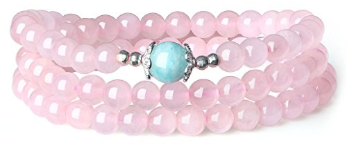 COAI 6mm Rosenquarz und Amazonit Rosa Perlen Wickelarmband Halskette für Damen