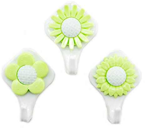 HAND ® Easy to Attach Three Sunflower Powerful Multi-Purpose Self Adhesive Hooks - Pack of 3, Load 2kg - Green