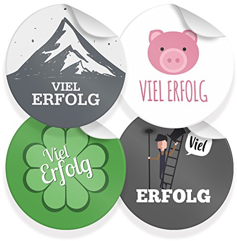 24x itenga Sticker Viel Erfolg Mix (Motiv 42) 4cm Aufkleber runde Spruch Etiketten