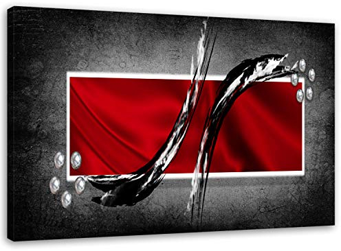 Feeby Bilder Abstraktion 80x60 cm 1 Teilig Wohnzimmer Schlafzimmer Büro Flur Küche Wandbilder Leinwandbilder Modern Bild auf Leinwand Wanddekoration Kunstdruck Design Rot Schwartz Grau