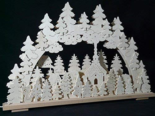 Rudolphs Schatzkiste Schwibbogen mit Seiffener Kirche und Beleuchtung BxHxT 70x44x7cm NEU Lichterbogen Fensterbogen Spitzbogen Erzgebirge Seiffen Weihnachten Licht Holz Dekoration Beleuchtung