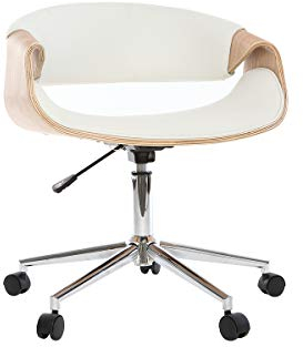 Miliboo Design-Bürosessel Aramis, weißes PU/helles Holz