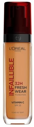 L'Oréal Paris Make-up, Wasserfest und langanhaltend, Flüssige Foundation mit LSF 25, Infaillible 32H Fresh Wear Make-up, Nr. 330 Hazelnut, 30 ml