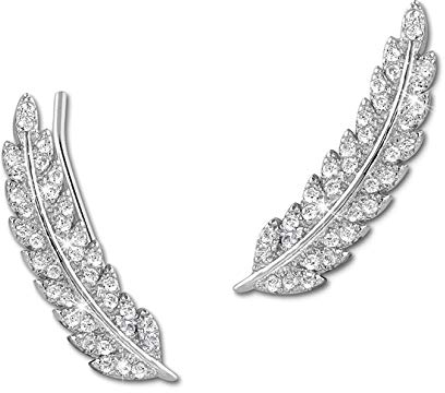 SilberDream weiß Ohrringe Ear Cuff Feder Zirkonia 925 Silber Ohrklemmen D3GSO465W