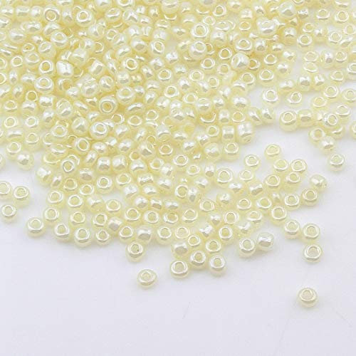 450g Rocailles Perlen 3mm Ceylon Farbe Set Glasperlen Rund 15000Stk 8/0 Indianerperlen Perlenhäkeln Perlentiere Seed Beads (Krem/Creme)