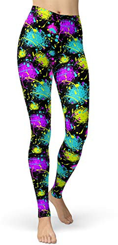 sissycos 80er Leggings Damen Bunt Print Leggings Oil Painting Graffiti Yoga Strumpfhosen Sporthose Leggins Lang M Tie Dye Leggings 80er Jahre