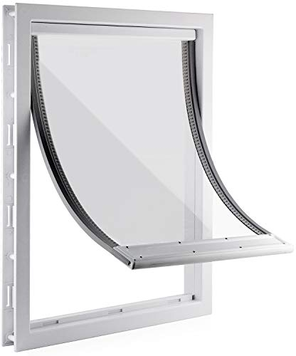 CEESC Große Hundeklappe mit weicher, transparenter Magnetklappe und einrastbarer Verschlussplatte, Premium-Haustür aus PVC-Kunststoff für große Hunde (XL, Weiß)