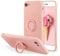 UEEBAI Case for for iPhone 7/8/SE 2022 5G/SE 2020, Ultra Slim Liquid Silicone Phone Case Ring Holder Kickstand Magnetic Car Mount Gel Rubber TPU Cover for iPhone SE3/SE2 - Pink