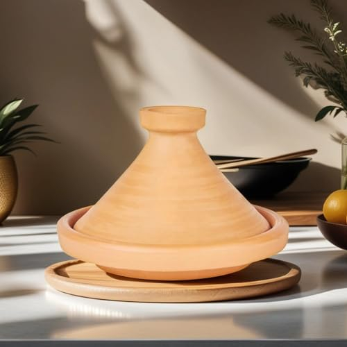 Pentola per tajine marocchina per cucinare | pentola non smaltata Aladin Ø 31 cm per 3-5 persone | con ricette e istruzioni per l'uso | originale pentola in terracotta realizzata a mano dal Marocco