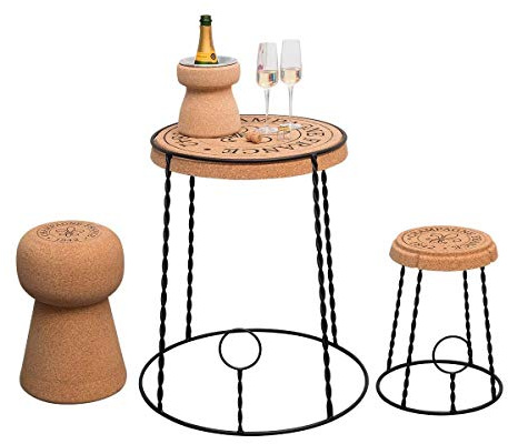 Biosughero - Möbelset Design Winebar - Tisch Käfig + 1 Champagner-Hocker + 1 Hocker