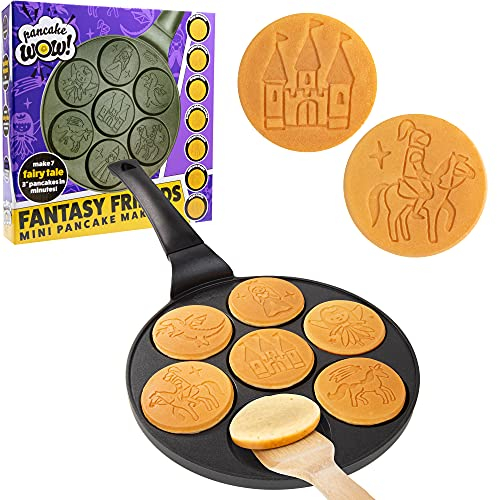 Fantasy Friends - Mini sartén para panqueques, haz 7 flapjacks únicos con un castillo de hadas de princesa príncipe y más, plancha antiadherente para desayuno mágico y fácil limpieza, regalo para
