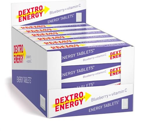 Dextro Energy Blueberry Tablets Fast Acting Carbohydrates For A Quick Burst Of Glucose With Vitamin C For Reduction Of Tiredness And Fatigue Vegan 47g (Pack of 24)