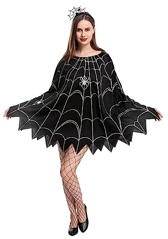 Spooktacular Creations Spinnennetz-Kleid-Poncho-Kostüme mit Spinnenstirnband für Halloween-Ankleideparty-Cosplay (Standard)