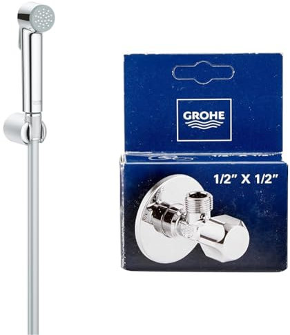 GROHE Tempesta-F Trigger Spray 30 27513001 1 Jet Shower Set with Wall Bracket + Safety Technology - Angle Valve Wall Connection 1/2 inch, Outlet 1/2 inch, with Grease Chamber and Double O-Ring Seal