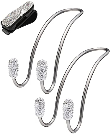 JIANGLAI Auto Hooks, 2 Packs Bling Car Sunglasses Holder, Universal Rhinestone Car Headrest Hangers, Stainless Steel Strong & Durable Storage Hooks for Coat, Purse, Handbag, Grocery Bag