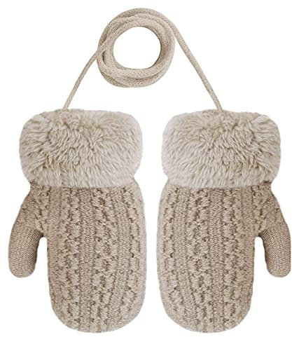 Kinder Winter Handschuhe Fäustlinge mit Band 0-3 Jahre Baby Mädchen Jungen Dicke Strickhandschuh Warme Handschuhe mit Plüsch Neugeborenen Kleinkinder Skihandschuhe No Scratch Fäustel Fäustlinge