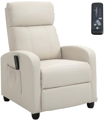 HOMCOM Poltrona Relax Massaggiante con 8 Modalità e 5 Intensità, Poltrona Reclinabile con Poggiapiedi e Telecomando, Pelle PU - 68x88x98 cm, Crema