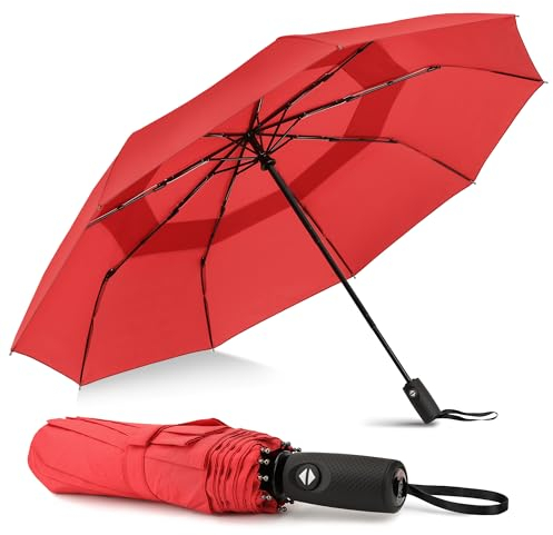 ZOMAKE Regenschirm Sturmfest Taschenschirm Automatik,Regenschirm Klein Leicht Stabil,Kleiner Schirm Windfest mit Doppelkappe 9 Rip,110CM(Weinrot Doppellagig)